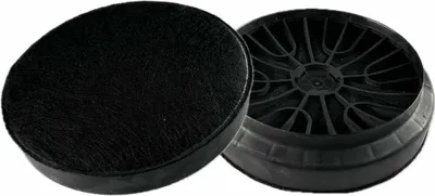Two black circular filters, one with a textured surface and the other with a grid-like structure.