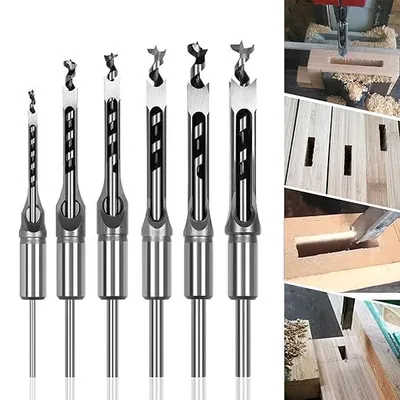 Produktbild von 6-tlg. Vierkantbohrer Set für Holz – 6,4–16 mm, Holzbearbeitung Meißelbohrer, Zapfenlochbohrer Werkzeug