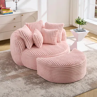 Produktbild von STILVORA Sofabett ohne Beine mit Fußstuhl, Lesebank aus weichem Kordelstoff, Sitzbank für Wohnzimmer und Spielzimmer