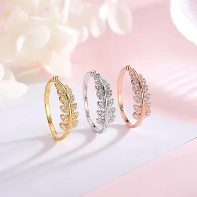 Produktbild von Sterling Silber Blätter Zweig Ring mit Zirkonia Gold