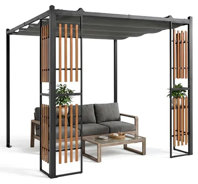 Produktbild von COSTWAY Pergola 2,3 x 2,3 m, Pavillon mit 4 Paravents & verstellbarem Dach, Terrassenüberdachung wasserdicht stabil Winterfest, Sonnenschutz