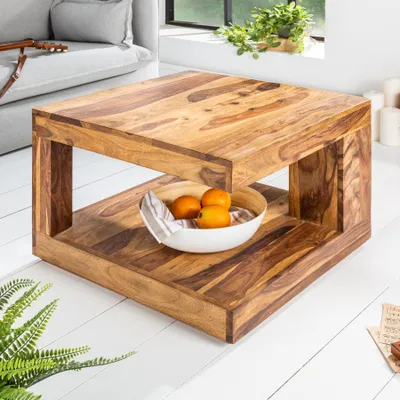 Produktbild von riess-ambiente Design Couchtisch GIANT 60cm natur Sheesham Massivholz stone finish mit Ablage Beistelltisch Tisch