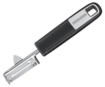 Produktbild von FACKELMANN Pendelschäler 18 cm SENSE, Gemüseschäler mit Funktionsteil aus rostfreiem Edelstahl, mit rutschfestem und ergonomischem Soft-Touch-Griff (Farbe: Silber/Schwarz)