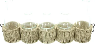 Produktbild von Vasenset Flaschen Papierschnur 5 Glasvasen – Tischdeko