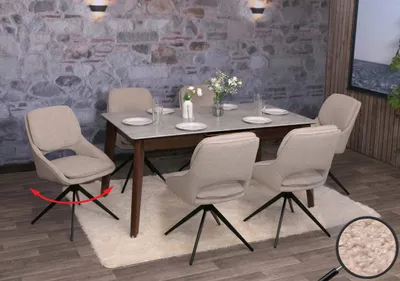 Produktbild von 6er-Set Esszimmerstuhl MCW-N73, Küchenstuhl, drehbar Auto-Return, Stoff/Textil Boucle (540g/m²)   beige