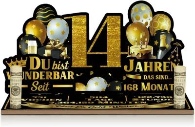 Produktbild von Tischdekoration mit Geschenktasche 14. Hochzeitstag Schwarz Gold