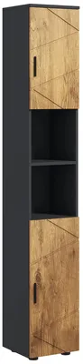 Image de Armoire de salle de bain - Meuble haut avec 2 portes - Étagère réglable - 2 compartiments ouverts - 30 x 30 x 183 cm - Chêne gris foncé - Structure en plastique