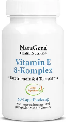Zdjęcie produktu dla NatuGena Vitamin E 8-Complex | 60 kapsułek | 4 tokotrienole i 4 tokoferole z Nutrabiol® & EVNol SupraBio™ | wegańskie
