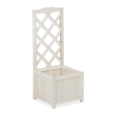 Produktbild von Relaxdays Rankkasten mit Rankgitter, wetterfest, Holz, f. Balkon, Garten, Rosen, Wein, 20 L Kübel, 90 cm Rankhilfe, weiß