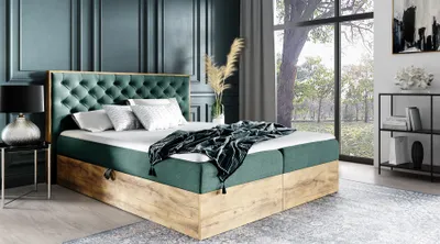 Produktbild von Boxspringbett Schlafzimmerbett DIONA 160x200cm Stoff Grün inkl. Bettkasten
