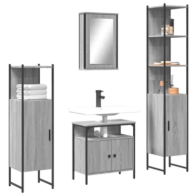 Produktbild von 4-tlg. Badmöbel-Set Grau Sonoma Holzwerkstoff