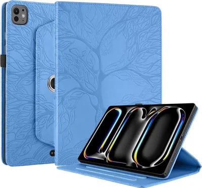Produktbild von Für Apple iPad Pro 13 Zoll 2024 2024 360 Grad Rotation Baum Muster Kunstleder Hülle Tasche Blau