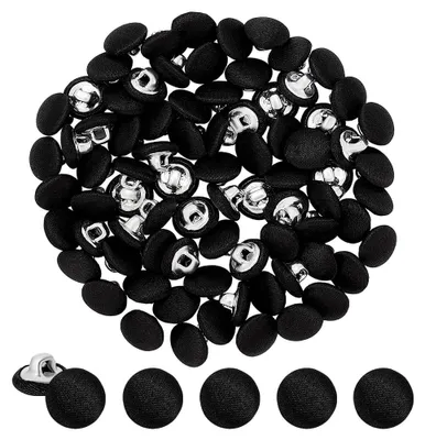 100 schwarze Schaftknöpfe, halbrund, Aluminium/Polyester, 7,4 x 7,2 x 1,7 cm