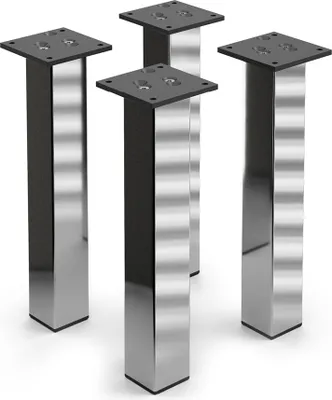 Four identical silver and black furniture legs are arranged in a group on a white background.