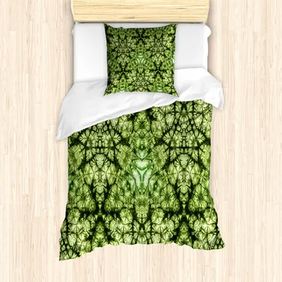 Produktbild von ABAKUHAUS Natur Mantele, Tie Dye-Effekt Bohemian Art, Milbensicher Allergiker geeignet mit Kissenbezügen, 135 cm x 200 cm - 80 x 80 cm, Grün
