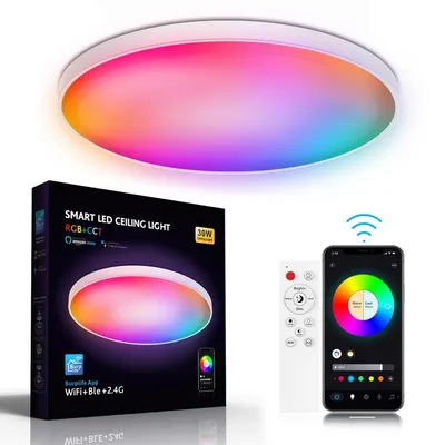 Produktbild von AIORBER Smart LED Deckenleuchte mit 16 Millionen Farben, dimmbar, Sprachsteuerung, App Steuerung, Musik Sync, WLAN Lampe, Weiß