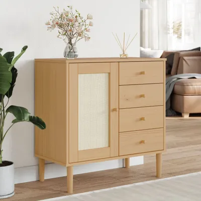 Zdjęcie produktu dla vidaXL Kredens SENJA rattan brązowy 80x40x80 cm drewno sosnowe