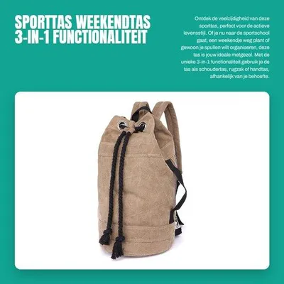 Obrázek produktu pro Sportovní taška 3 v 1 – víkendová taška – cestovní taška – taška na nošení – batoh – volnočasová/sportovní – 25x44x25 cm