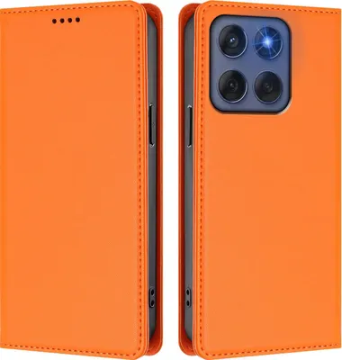 Immagine prodotto di Custodia in pelle per Motorola Edge 60/ Edge 60 Fusion, custodia flip magnetica in Finto cuoio con supporto Arancione