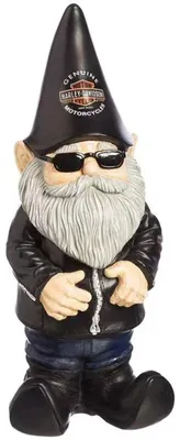 Image de Nain de jardin sur une moto, figurine, nain espiègle, figurine amusante pour le jardin, la table à manger ou une fête.