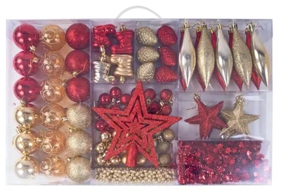 Image de Set de décoration d'arbre de Noël 87pcs. boules d'arbre dentelle d'arbre décoration d'arbre de Noël, couleur:rouge