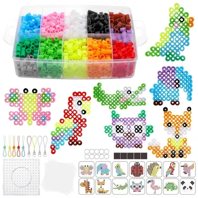 Image de Perles à repasser XL, 1300 pièces, 10 mm, 12 couleurs, kit de loisirs créatifs avec plaques et accessoires