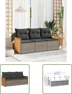 Produktbild von The Living Store 3-tlg. Garten-Sofagarnitur mit Kissen Grau Poly Rattan