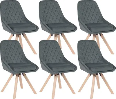 Produktbild von WOLTU 6er Set Esszimmerstühle drehbar, Drehstuhl, Küchenstuhl, Polsterstuhl mit Samtbezug, Wohnzimmerstuhl, Design Stuhl, Beine aus Buchenholz, dunkelgrau
