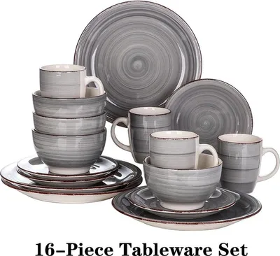 Imagen del producto de Juego de vajilla de cerámica – 16 piezas – para 4 personas – plato principal – plato de postre – cuenco para cereales – taza