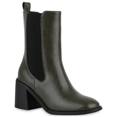 Produktbild von VAN HILL Damen Leicht Gefütterte Klassische Stiefeletten Eckige Schuhe 840705, Farbe: Olivgrün, Größe: 36