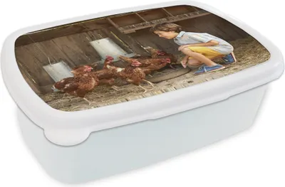 Produktbild von KitchenYeah® Lunchbox Brotzeit Brotdose 17x11 cm Junge - Hühner - Hühnerstall Kinder Brotzeitdose - Lunch Box - Kinder - Sandwich-Box - Schulbox - Lunch Boxen