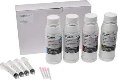 Produktbild von vhbw 4x Sublimationstinte kompatibel mit Lanier GX E3350N, GX E3300N Sublimationsdrucker - Refillset Cyan, Magenta, Yellow, Schwarz, 250ml