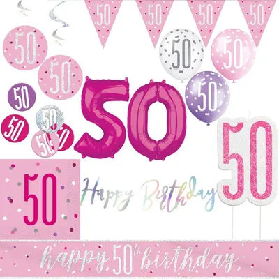 Produktbild von 50. Geburtstag Deko rosa pink silber Party Dekoration Set Frau Geburtstagsdeko Jubiläum
