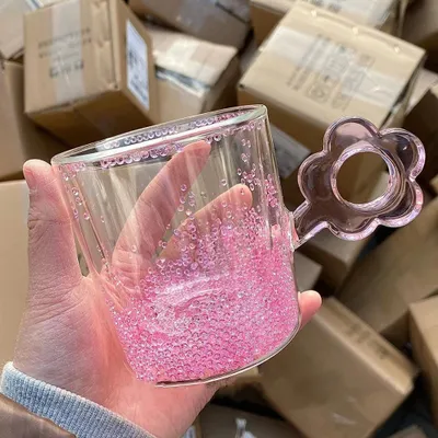 Produktbild von 360Home Wasserbecher Milchbecher Doppelwandiger Glasbecher Exquisites Geschenk Tasse Rosa B