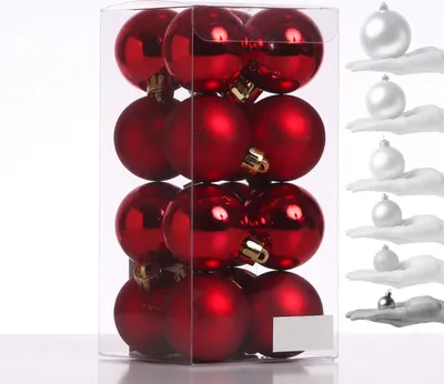 Christbaumkugel - Weihnachtsbaumkugel  - bruchfest - D: 4cm - glänzend und matt - rot - 16er Set