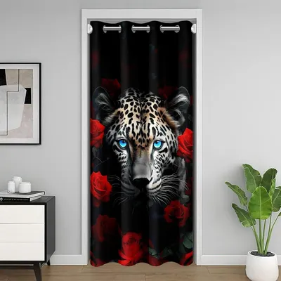 Obrázek produktu pro Záclona na dveře, červená, s květinovým vzorem, rozměry 150x203 cm