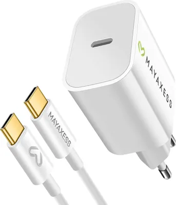 Obrázek produktu pro Mayaxess, 20W napájecí adaptér + 1m kabel USB-C pro iPhone 17 Pro, bílý