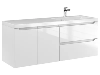 Produktbild von Furni Badunterschrank 120 cm DS P Weiß Hochglanz lackiert – Vormontierter Waschbeckenunterschrank mit Griffmulde, Hängend, 2 Schubladen