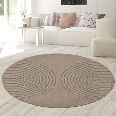 Image de Tapis moderne Marron avec motif circulaire 3D pour le salon et la chambre Taille - 120 cm Rond