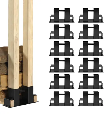 Produktbild von Holzstapelhilfe 12 Stk. Halterung 34 x 10 cm lackierter Stahl schwarz Holzstapelhalter
