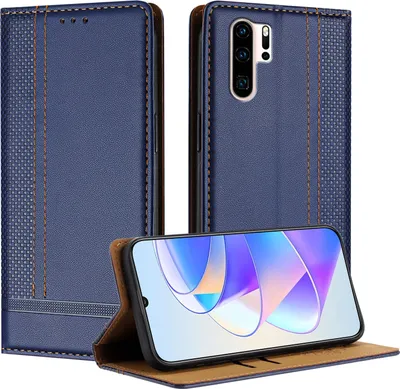 Produktbild von Handyhülle für Huawei P30 Pro Leder Flip Klappbare Schutzhülle mit Standfunktion Blau