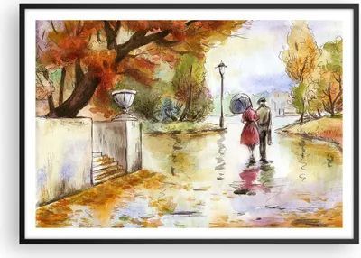 Produktbild von Gerahmtes Poster - Schwarzer Rahmen - Wetter regen herbst park - 100x70 cm - Wand Bild - Wanddeko - Wandbilder - Wandposter - Bilderrahmen - Bilder - Kunstdruck - Wandbild - P2BAA100x70-2914