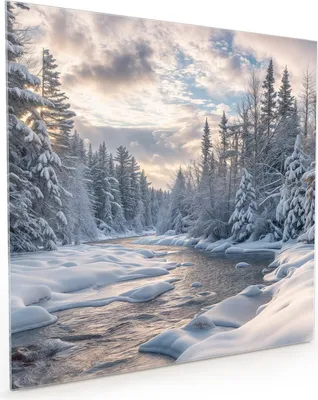 Produktbild von Küchenrückwand Spritzschutz Glas mit Motiv Winterfluss 40 x 40 cm