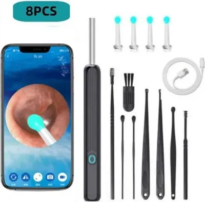 Produktbild von Otoskop-Ohrset, 8-teilige Ohrkamera zur Ohrenschmalzentfernung mit 6 LED-Leuchten, Ohrreinigungsendoskop geeignet für Smartphones