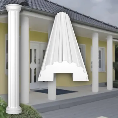 Produktbild von PRESTIGE DECOR Halbsäule mit Steg-Kannelierung 2m 405x203mm Säulenschaft Kunstharzputz weiß, Fassadenverkleidung aussen Stucksäule Wandverkleidung (Schaft LC103-21H, halbrund)