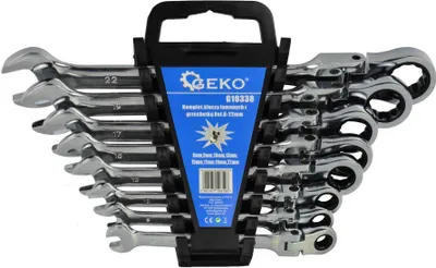 Obrázek produktu pro GEKO Klíče ráčnové očkoploché s kloubem 8 ks 8-22 mm G10338