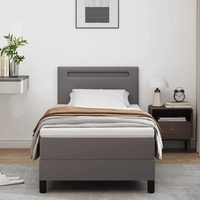 Image de Lit à lattes avec sommier intégré, éclairage LED, couleur gris, dimensions 90 x 200 cm, revêtement en similicuir