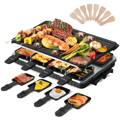 2-in-1 Raclette-Grill für 8 Personen, umkehrbare Platte, 1300 W