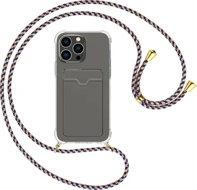 Produktbild von Handykette Backcover-Schutzhülle mit Band (Metall goldfarben) für Apple iPhone 15 Pro Max - blau+beige