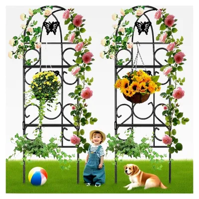 Produktbild von Amagabeli 2er Set Garten Rankgitter Metall 152 x 46 cm Rostfreies Schwarzes Eisen für Schmetterlinge, Topfgemüse und Blumen auf der Terrasse